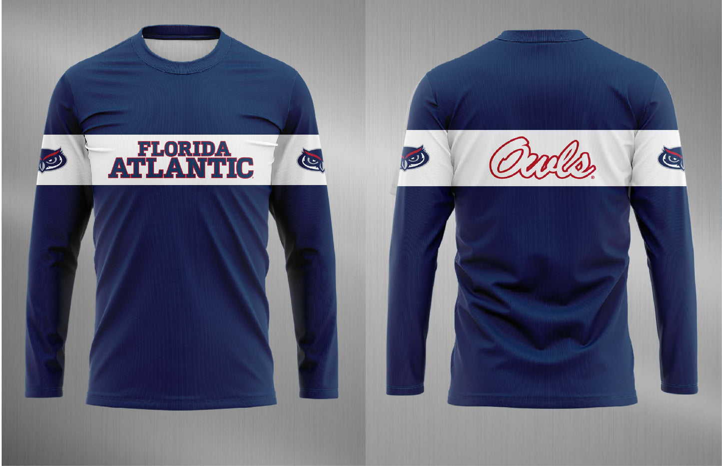 PSA Collegiate Florida Atlantic Owls Long Sleeve Athletic Jersey
