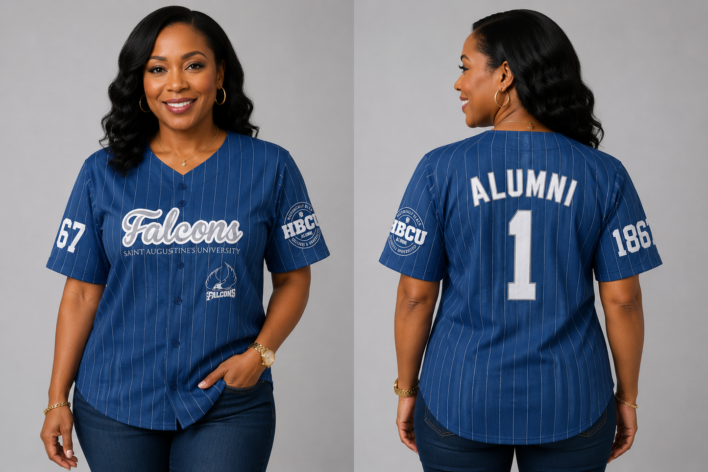 PSA Collegiate Saint Augustine's Falcons Women's Pinstripe Baseball Jersey