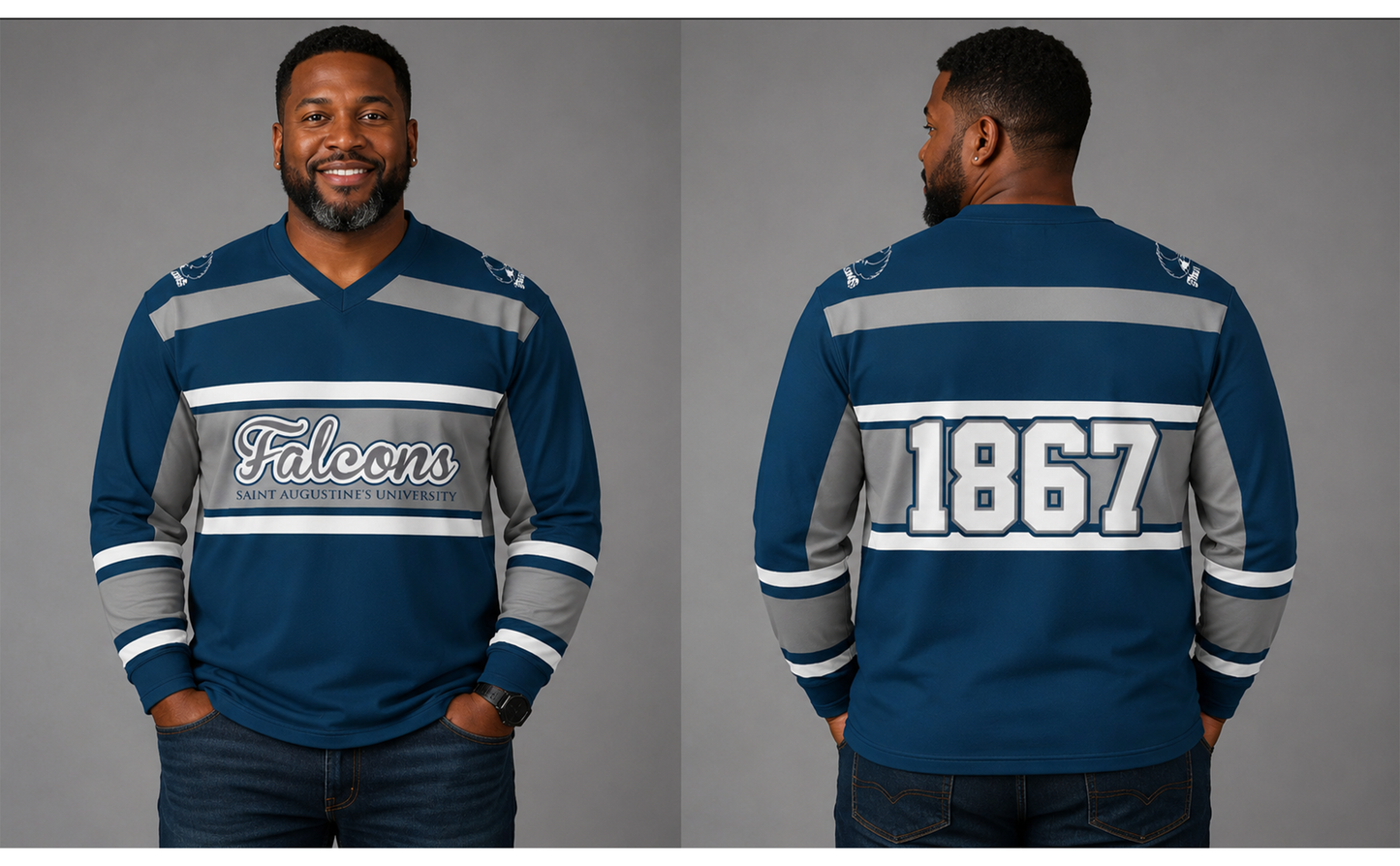 PSA Collegiate Saint Augustine's Falcons 1867 Striped LS Crewneck