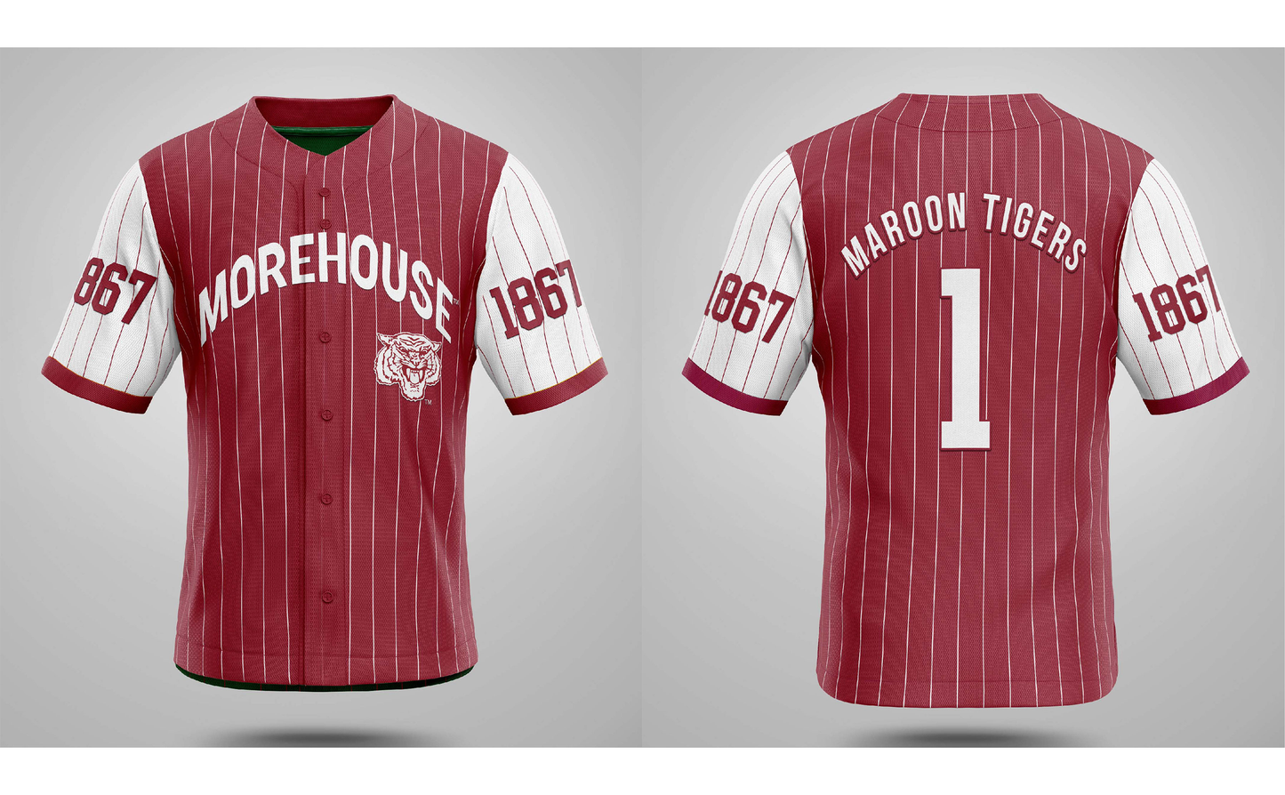 PSA Collegiate Morehouse College Maroon Tigers Baller Pinstripe Baseball Jersey