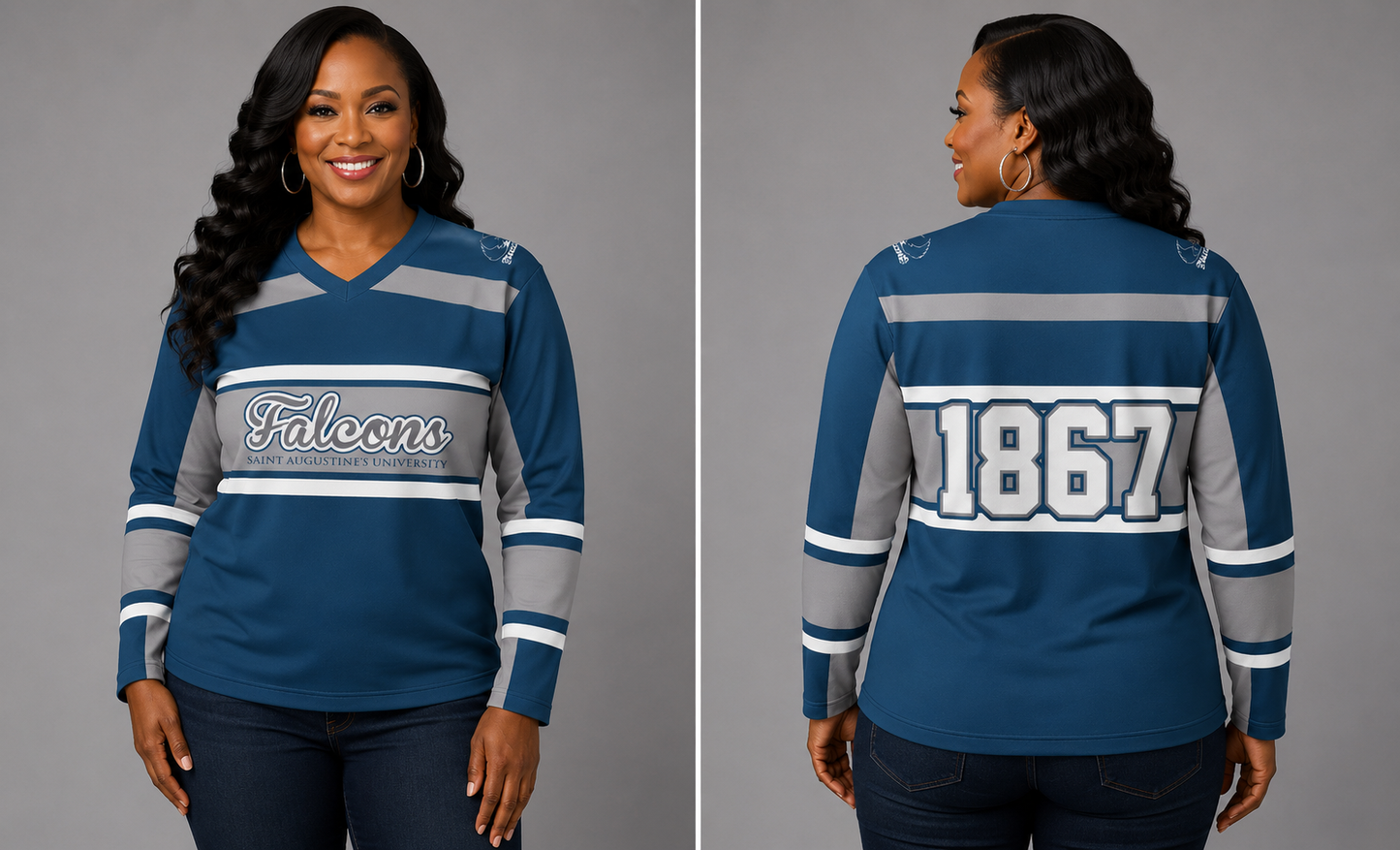 PSA Collegiate Saint Augustine's Falcons Women's 1867 V-Neck LS Jersey
