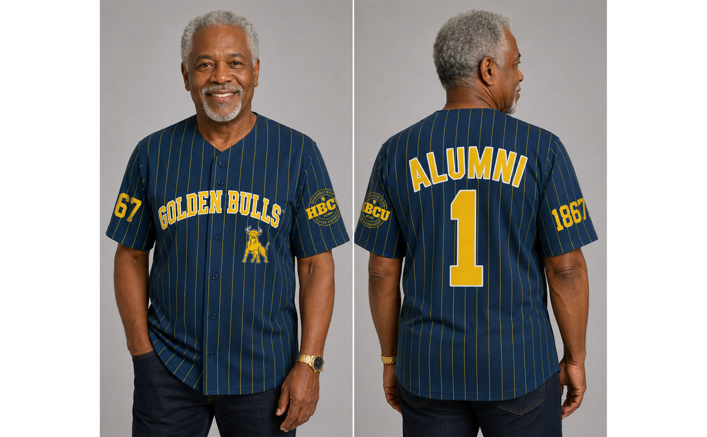 PSA Collegiate Johnson C. Smith University Golden Bulls Pinstripe Baseball Jersey